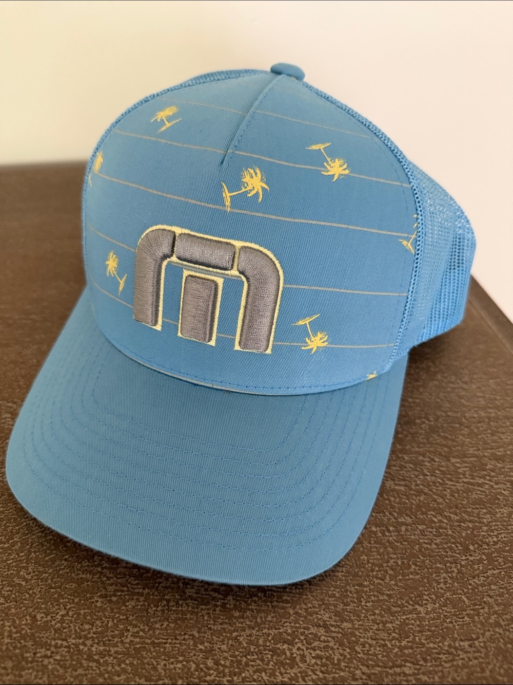 Travis Mathew Adult Light Blue Palm-Print Logo Cap